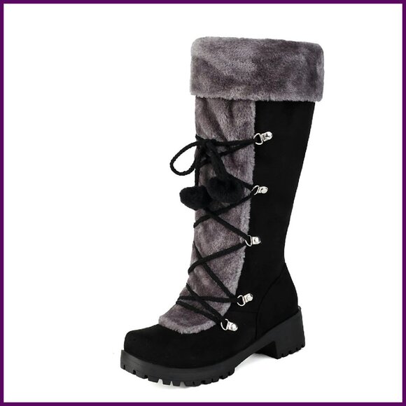 Women's Mid-Calf Suede Snow Boots Faux Fur Cozy Winter Booties